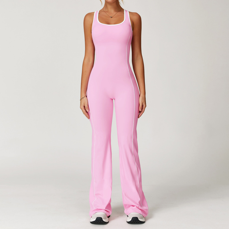 Zechuang hollow back yoga suit dance sports jumpsuit hip-lifting pleated flared jumpsuit yoga suit 5009