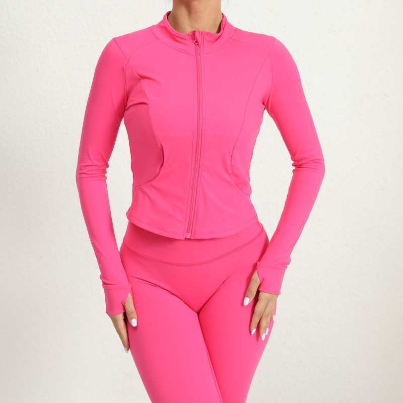 European and American autumn and winter outdoor running yoga jacket women's stand-up collar zipper sports quick-drying tight long-sleeved sports top