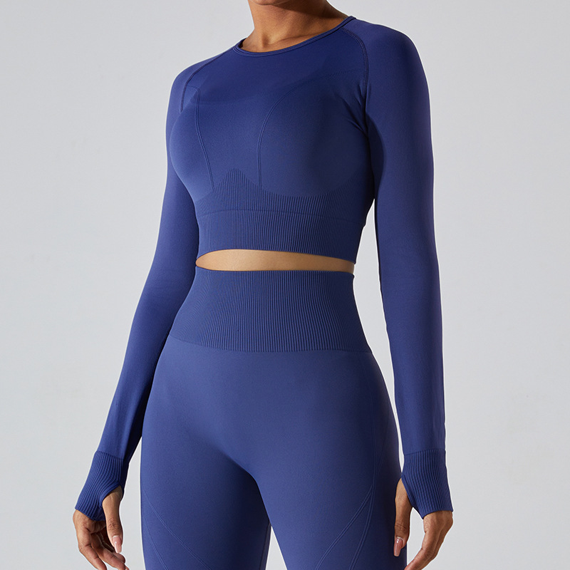 European and American new seamless quick-drying slim yoga clothes tops women's long-sleeved T-shirts outdoor sportswear running fitness clothes