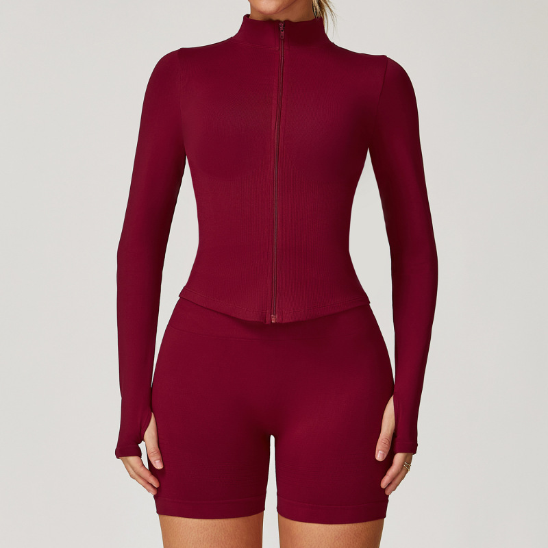 European and American stand collar zipper long sleeve yoga jacket women tight quick-drying yoga clothes outdoor fitness sports tops 7725