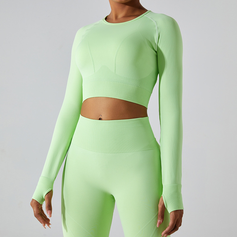European and American new seamless quick-drying slim yoga clothes tops women's long-sleeved T-shirts outdoor sportswear running fitness clothes