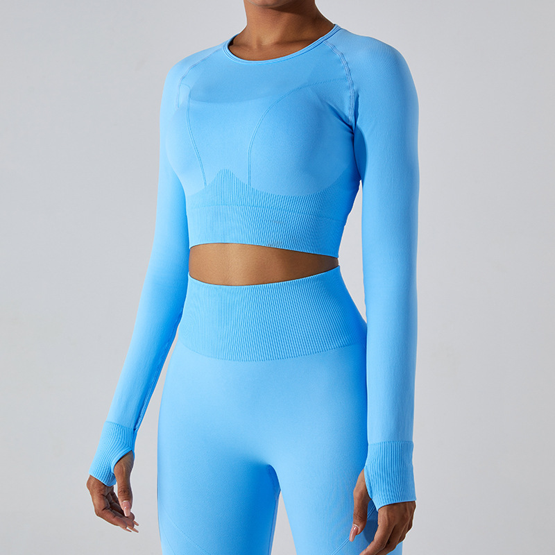 European and American new seamless quick-drying slim yoga clothes tops women's long-sleeved T-shirts outdoor sportswear running fitness clothes