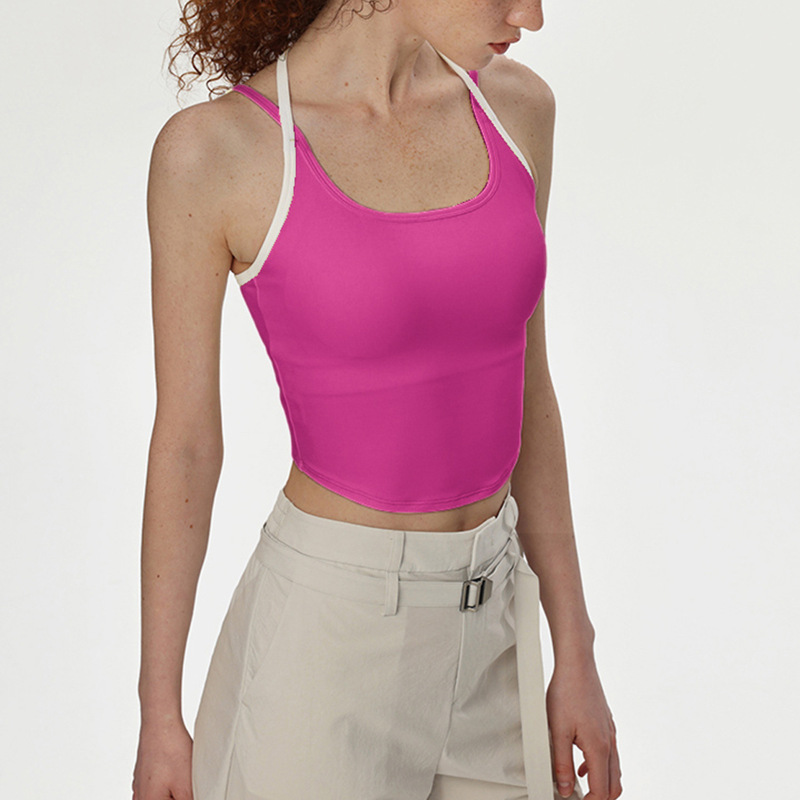 Cross-border thin shoulder straps cross beautiful back medium strength yoga top breathable sports vest with chest pad sports underwear for women