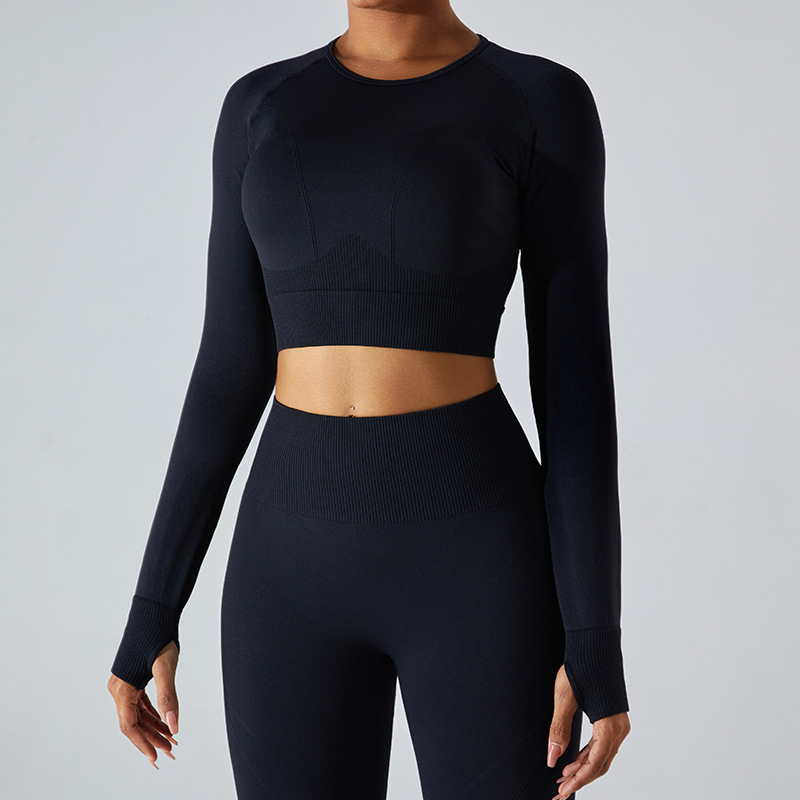 European and American new seamless quick-drying slim yoga clothes tops women's long-sleeved T-shirts outdoor sportswear running fitness clothes