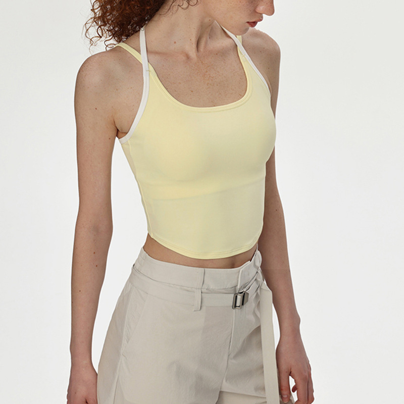 Cross-border thin shoulder straps cross beautiful back medium strength yoga top breathable sports vest with chest pad sports underwear for women