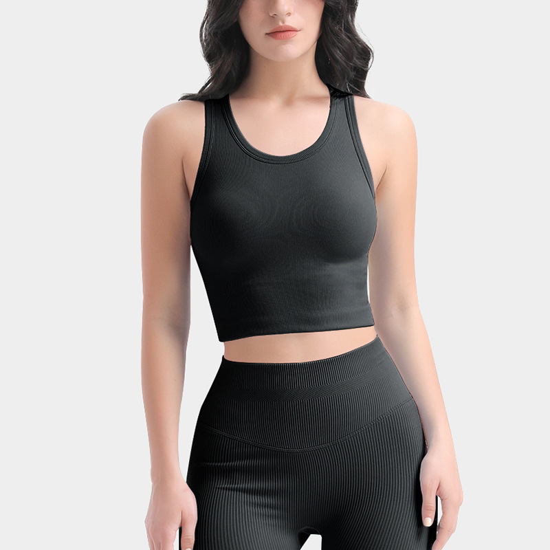 Cross-border basic sports bra for women with waist-hugging yoga clothes vest with integrated suspenders and chest pad tops for inner wear fitness clothes