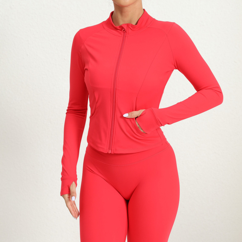 European and American autumn and winter outdoor running yoga jacket women's stand-up collar zipper sports quick-drying tight long-sleeved sports top