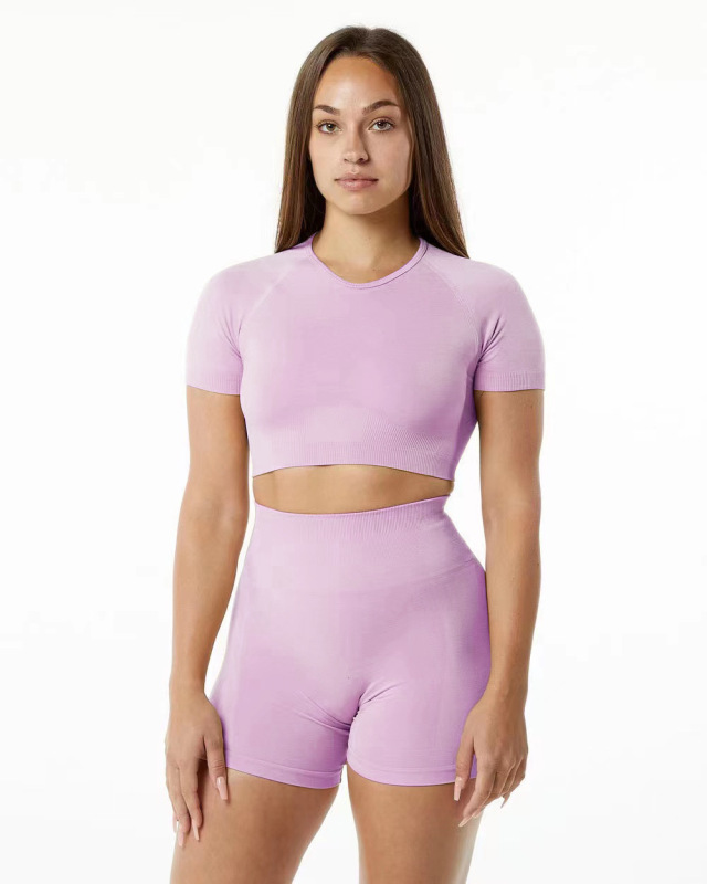 AliExpress Amazon Super Delicate Hand-feel Seamless Jacquard Short Sleeve Shorts Set Yoga Short Sleeve Shorts Set