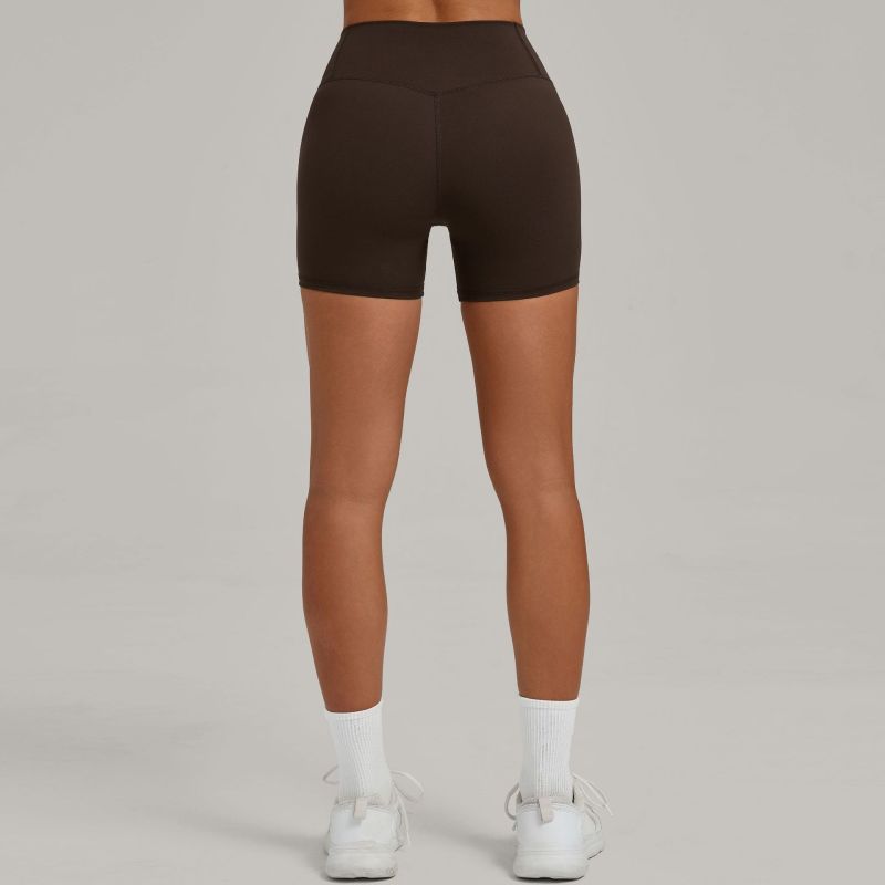 European and American stitching sanded tight yoga shorts women's high waist abdomen fitness pants hip lifting running sports shorts 1340