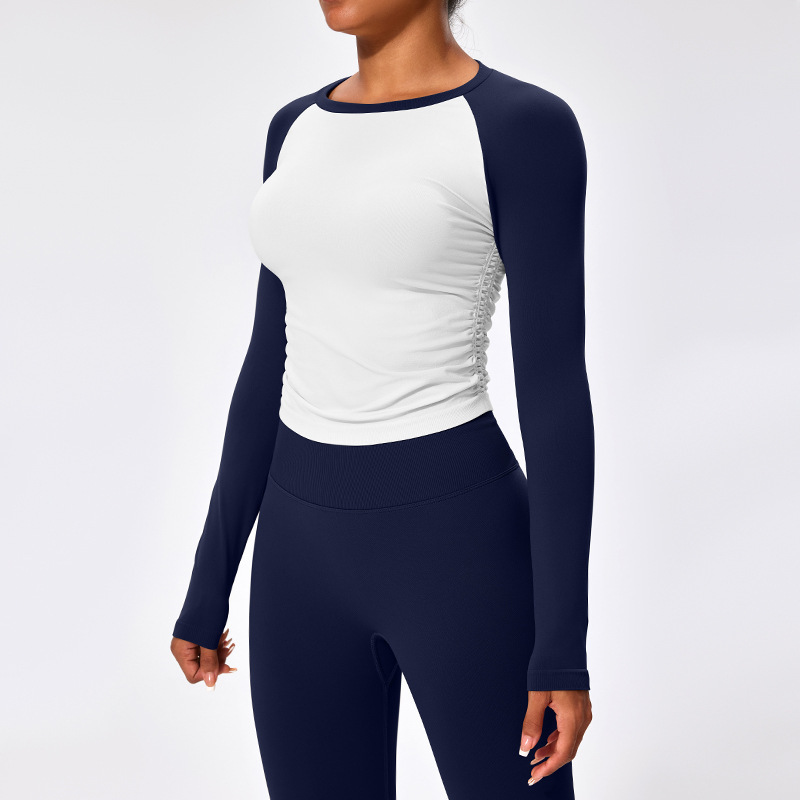 Cross-border yoga clothing tops tights long sleeves seamless stretch running sports tops women's yoga fitness clothes