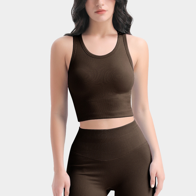 Cross-border basic sports bra for women with waist-hugging yoga clothes vest with integrated suspenders and chest pad tops for inner wear fitness clothes