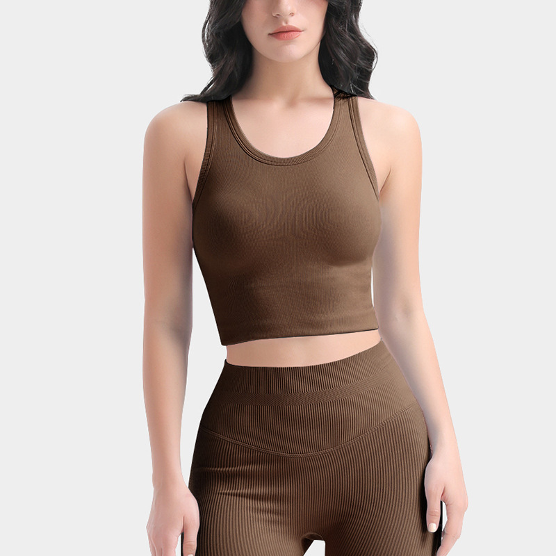 Cross-border basic sports bra for women with waist-hugging yoga clothes vest with integrated suspenders and chest pad tops for inner wear fitness clothes