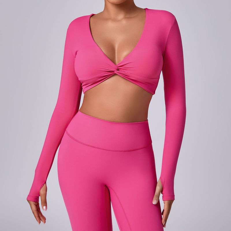 European and American short chest-revealing yoga sports tops with high elasticity for running, quick-drying, yoga and fitness, long sleeves for women