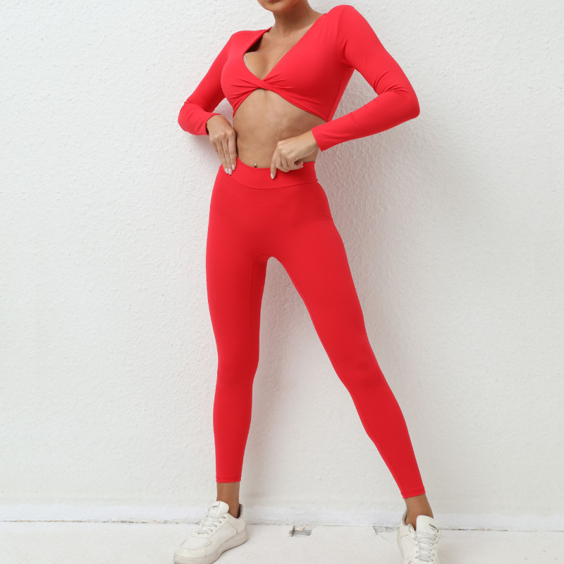 European and American autumn new nude long-sleeved yoga suit for outer wear quick-drying tight sports fitness yoga suit for women