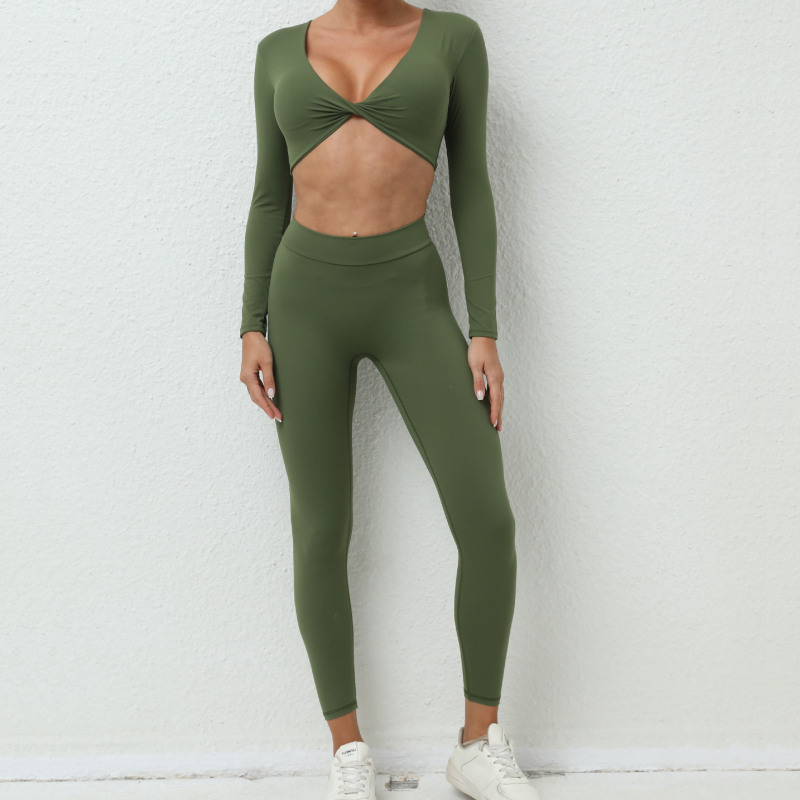 European and American autumn new nude long-sleeved yoga suit for outer wear quick-drying tight sports fitness yoga suit for women