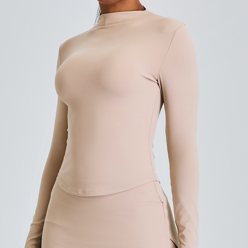 New European and American slim yoga clothes women's tops high-end sense high collar long-sleeved sports T-shirt running fitness clothes outer wear