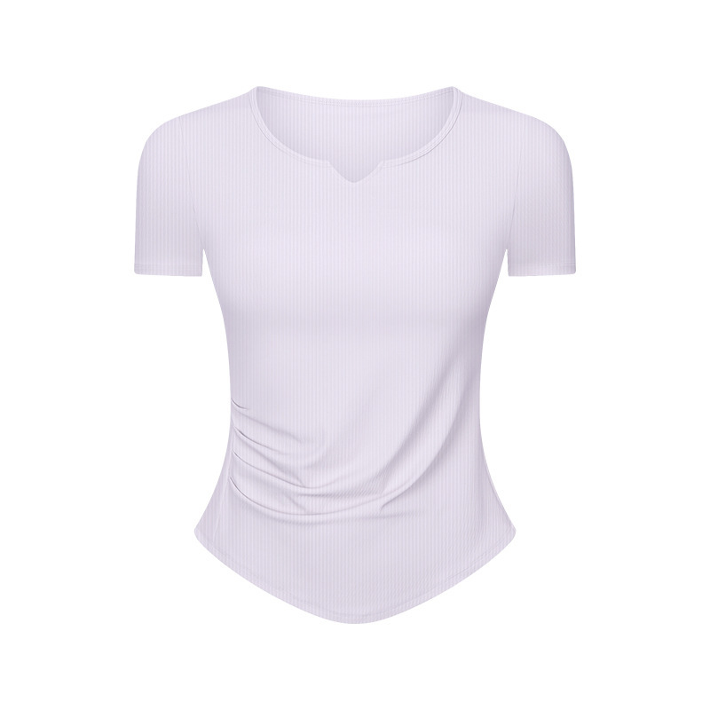 SPR drawstring rib fashion small V-neck sports short-sleeved women's fitness running slimming yoga top DS386