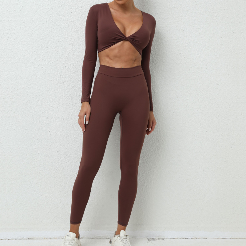 European and American autumn new nude long-sleeved yoga suit for outer wear quick-drying tight sports fitness yoga suit for women