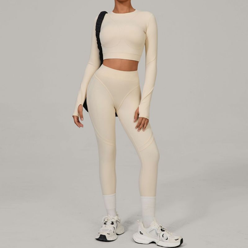European and American tight sanded yoga quick-drying fitness suit winter outdoor running sports suit 46737+08101