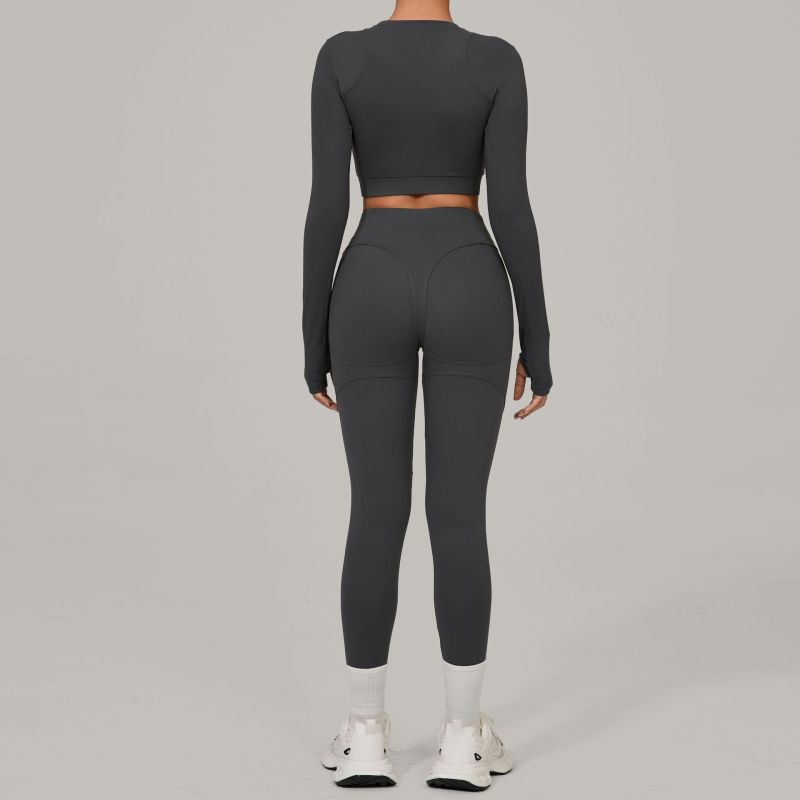 European and American tight sanded yoga quick-drying fitness suit winter outdoor running sports suit 46737+08101