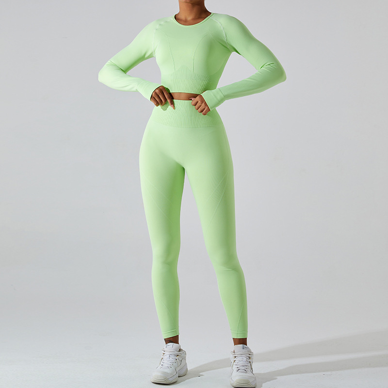 Cross-border new tight long-sleeved yoga clothes women's T-shirt yoga top peach yoga pants sports fitness clothes suit
