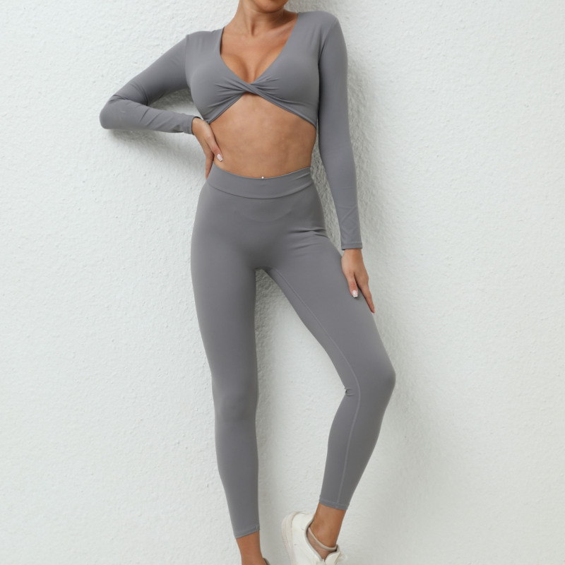 European and American autumn new nude long-sleeved yoga suit for outer wear quick-drying tight sports fitness yoga suit for women