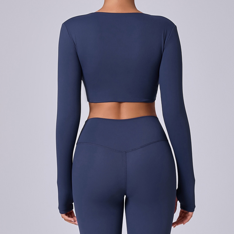 European and American short chest-revealing yoga sports tops with high elasticity for running, quick-drying, yoga and fitness, long sleeves for women