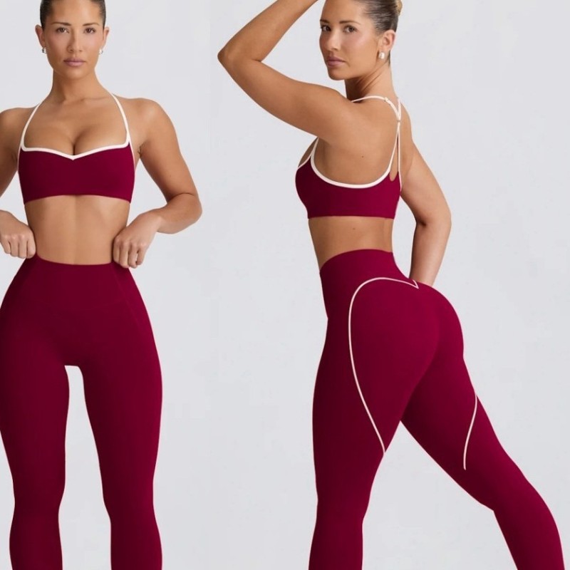 European and American cross-border nude yoga suit breathable shockproof sports top peach heart hip-lifting nine-point pants fitness training suit