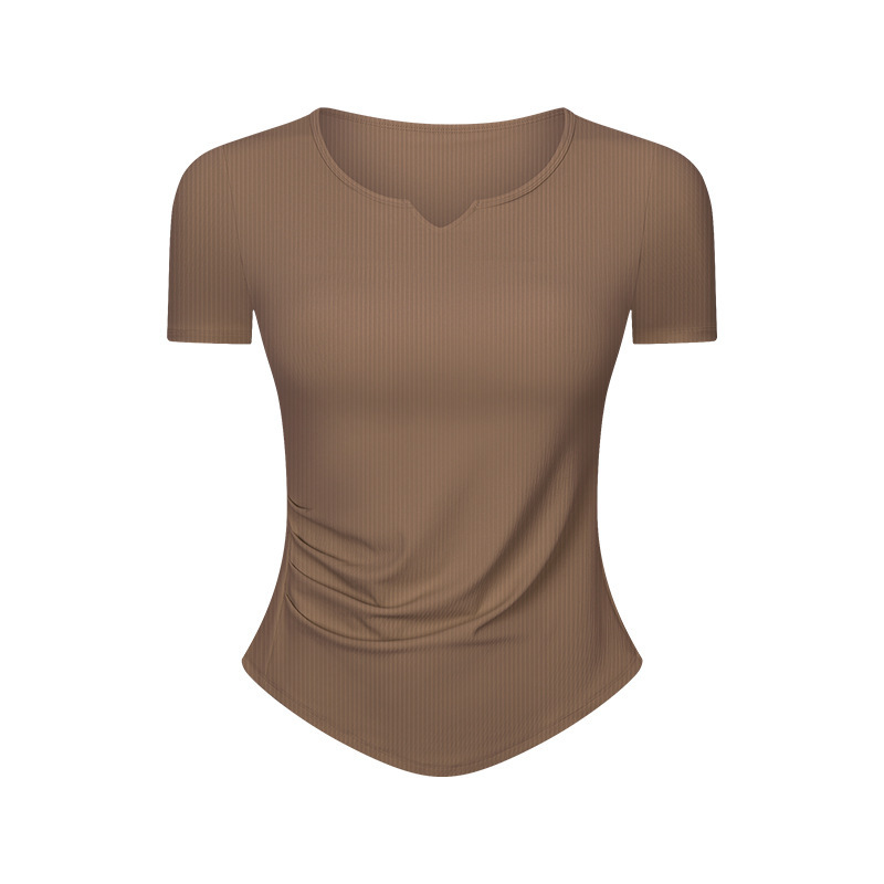 SPR drawstring rib fashion small V-neck sports short-sleeved women's fitness running slimming yoga top DS386