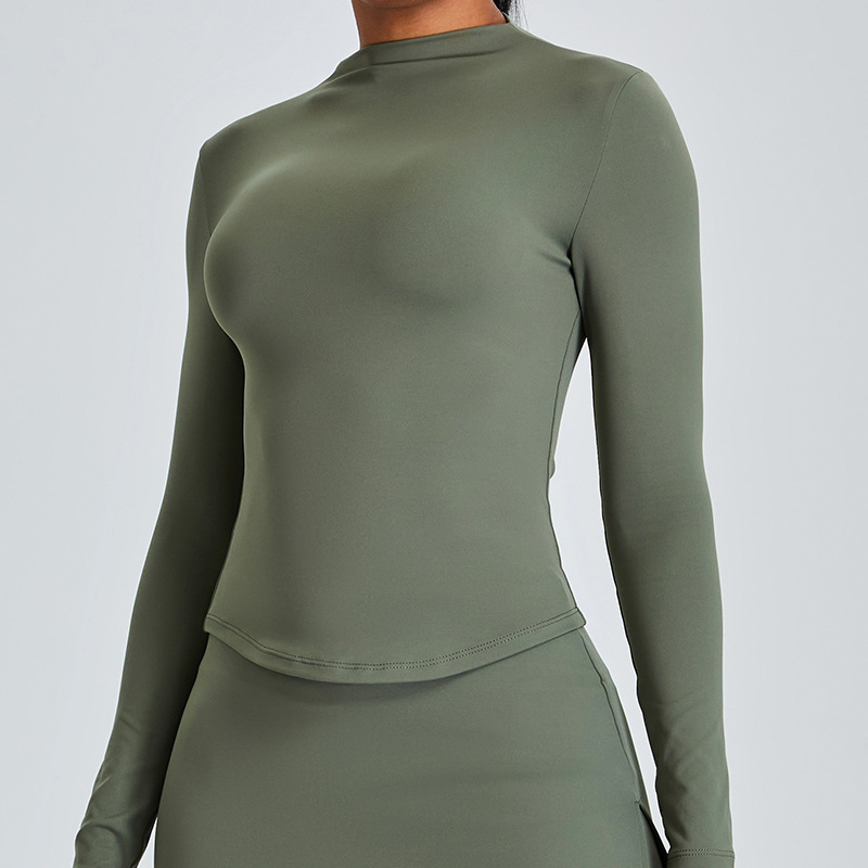 New European and American slim yoga clothes women's tops high-end sense high collar long-sleeved sports T-shirt running fitness clothes outer wear