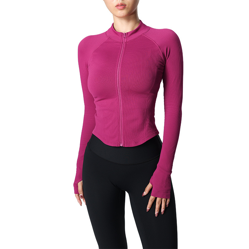 Cross-border yoga jacket women's tight-fitting slim zipper stand collar long-sleeved cardigan sports outdoor training fitness clothes tops