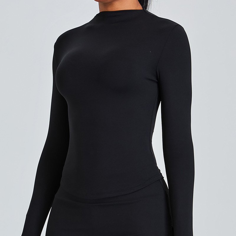 New European and American slim yoga clothes women's tops high-end sense high collar long-sleeved sports T-shirt running fitness clothes outer wear