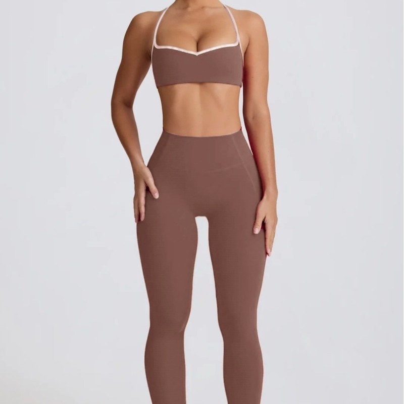 European and American cross-border nude yoga suit breathable shockproof sports top peach heart hip-lifting nine-point pants fitness training suit