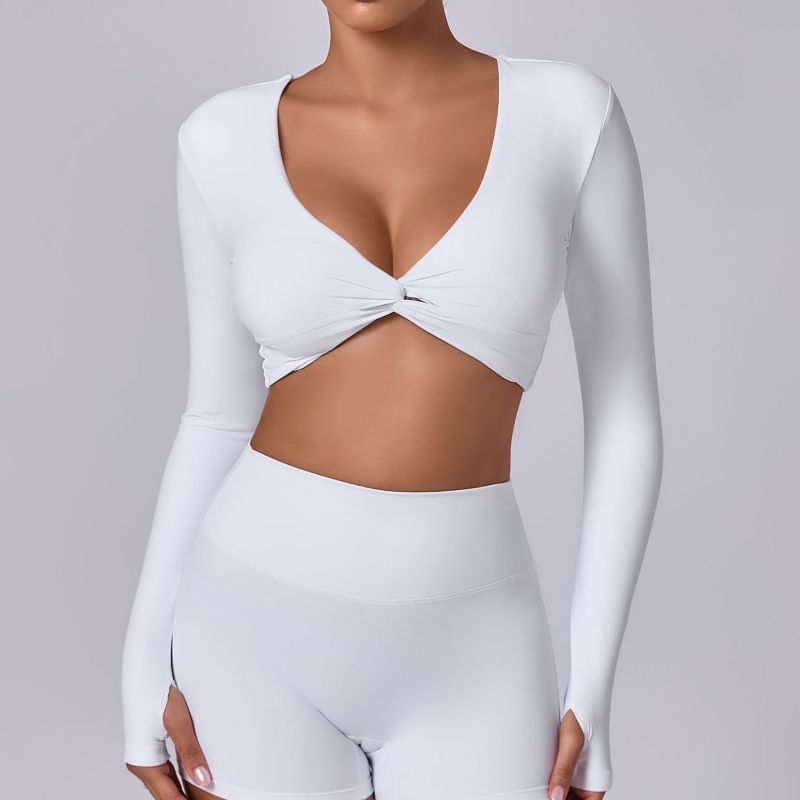 European and American short chest-revealing yoga sports tops with high elasticity for running, quick-drying, yoga and fitness, long sleeves for women