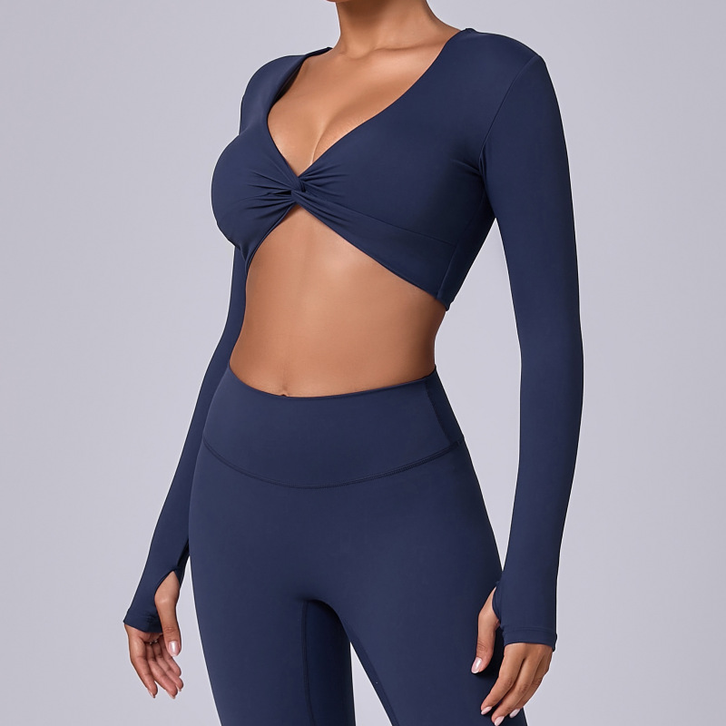 European and American short chest-revealing yoga sports tops with high elasticity for running, quick-drying, yoga and fitness, long sleeves for women