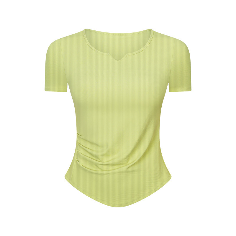 SPR drawstring rib fashion small V-neck sports short-sleeved women's fitness running slimming yoga top DS386