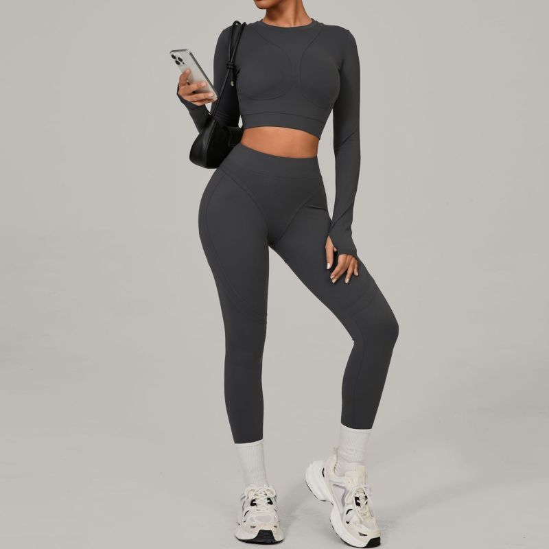 European and American tight sanded yoga quick-drying fitness suit winter outdoor running sports suit 46737+08101