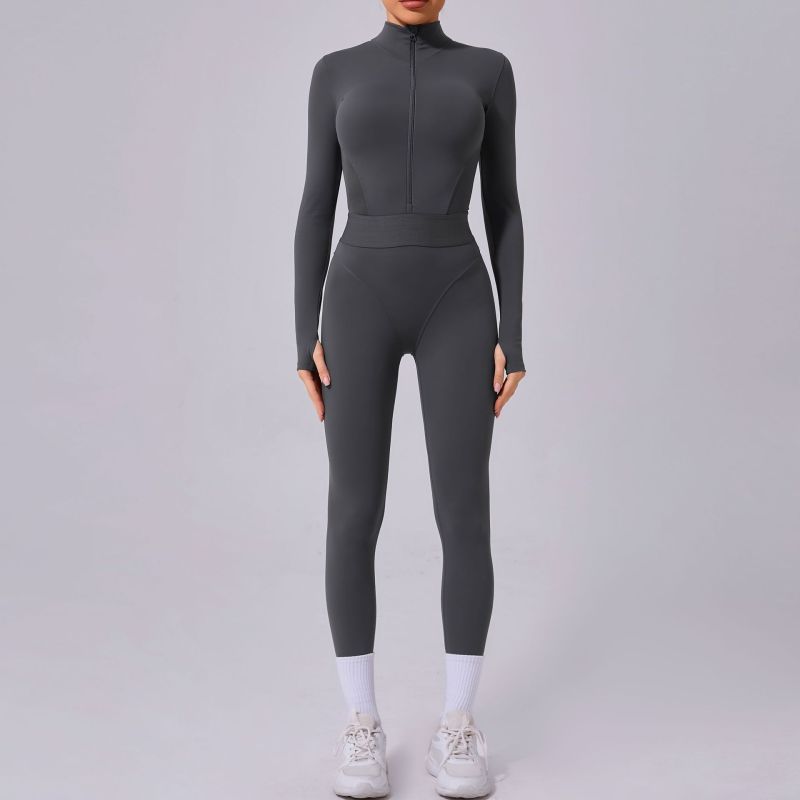 Two-side mesh yoga jumpsuit tight elastic waist finger hole stitching sports fitness jumpsuit 80426