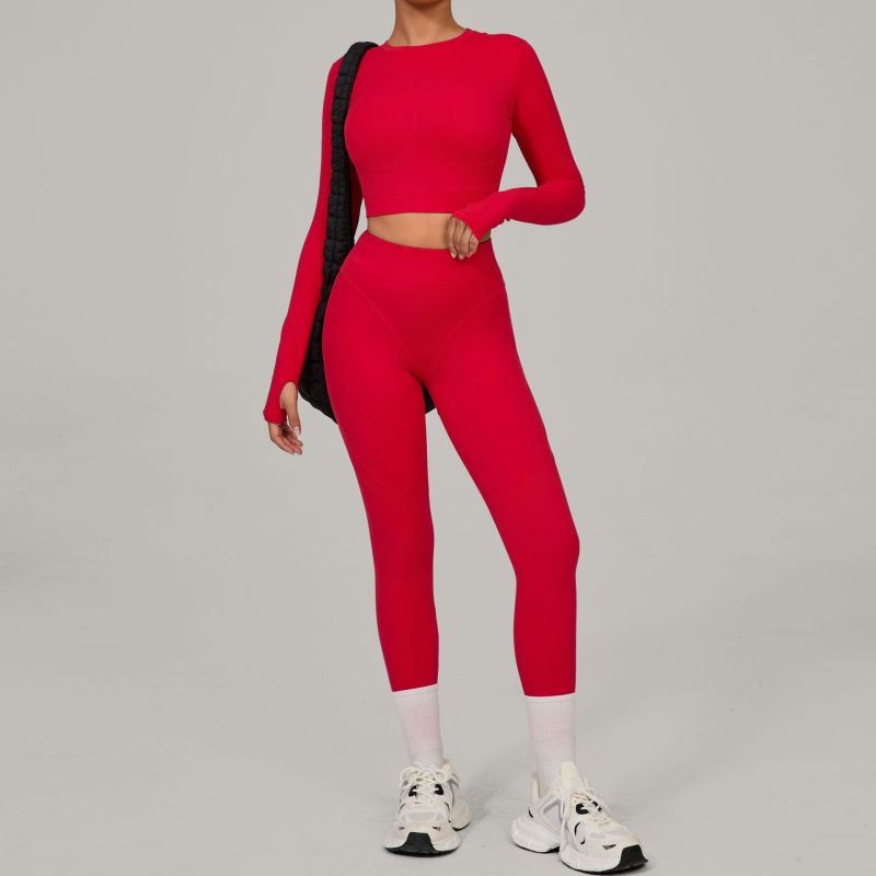 European and American tight sanded yoga quick-drying fitness suit winter outdoor running sports suit 46737+08101