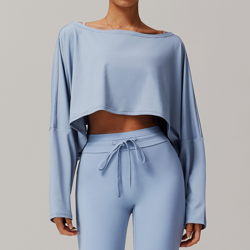 Fitness sports long-sleeved tops for women with one-shoulder bat sleeves for outdoor wear, casual and versatile long-sleeved yoga wear blouse 5034