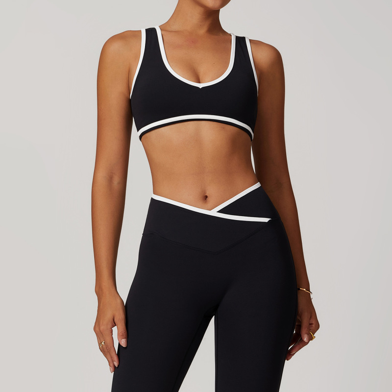 Ze innovative contrast color wide strap sports bra shockproof women's one-piece yoga bra outdoor fitness wear 8843