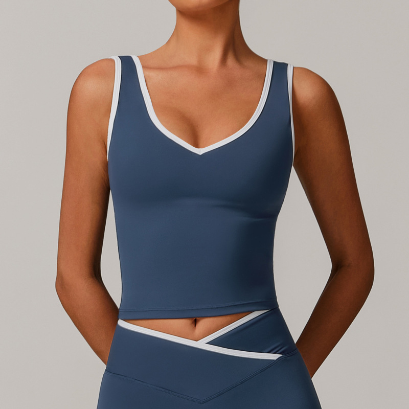 Zechuang tight nude contrast color sports vest women's backless yoga vest fitness clothes outerwear sports top 8843