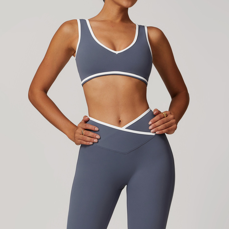 Ze innovative contrast color wide strap sports bra shockproof women's one-piece yoga bra outdoor fitness wear 8843