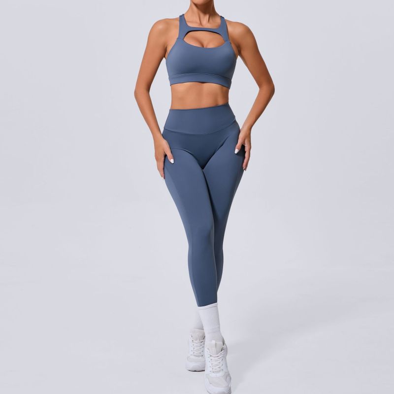 Qiusha new winter pocket nude tight yoga suit high waist quick dry running sports fitness clothes two-piece suit