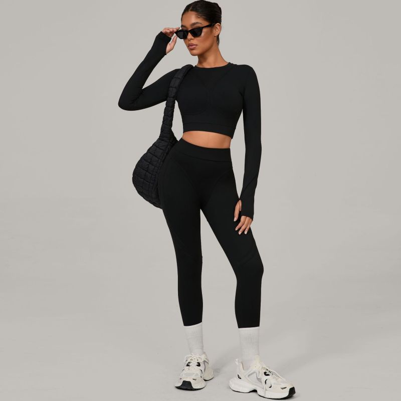 European and American tight sanded yoga quick-drying fitness suit winter outdoor running sports suit 46737+08101
