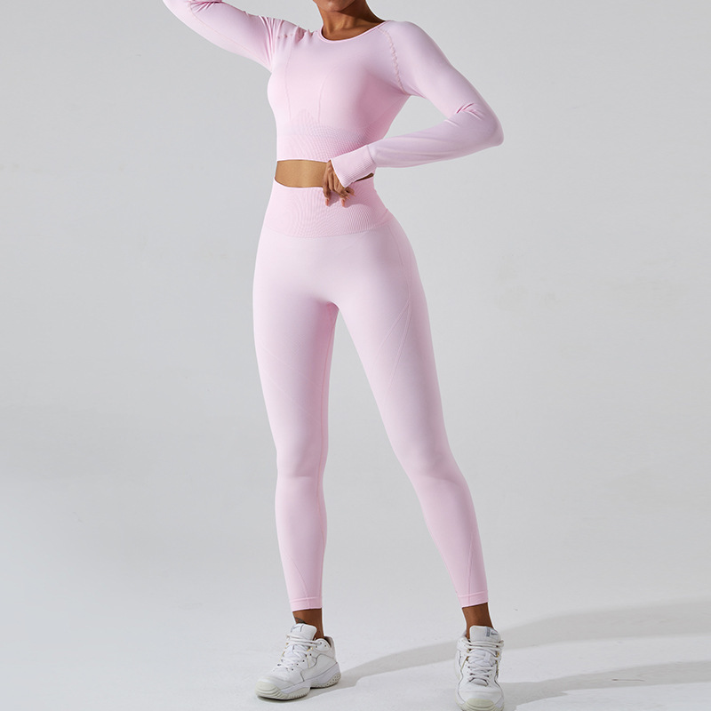 Cross-border new tight long-sleeved yoga clothes women's T-shirt yoga top peach yoga pants sports fitness clothes suit
