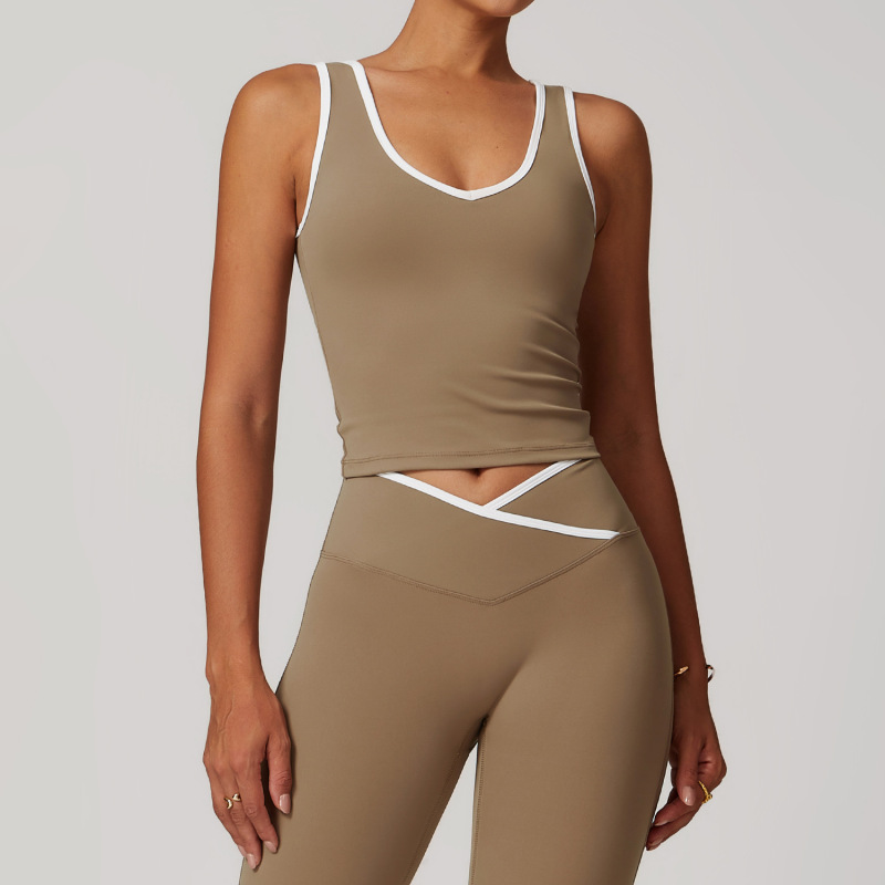 Zechuang tight nude contrast color sports vest women's backless yoga vest fitness clothes outerwear sports top 8843