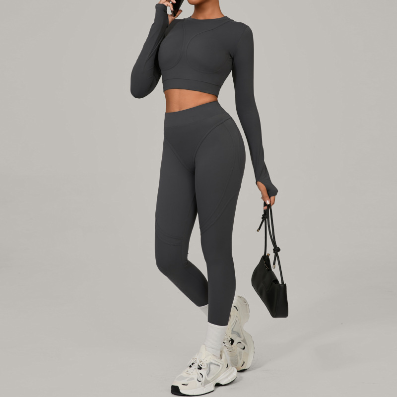 European and American tight sanded yoga quick-drying fitness suit winter outdoor running sports suit 46737+08101