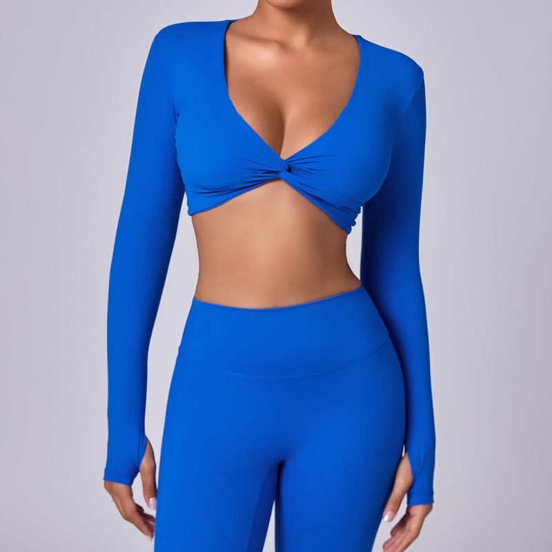 European and American short chest-revealing yoga sports tops with high elasticity for running, quick-drying, yoga and fitness, long sleeves for women