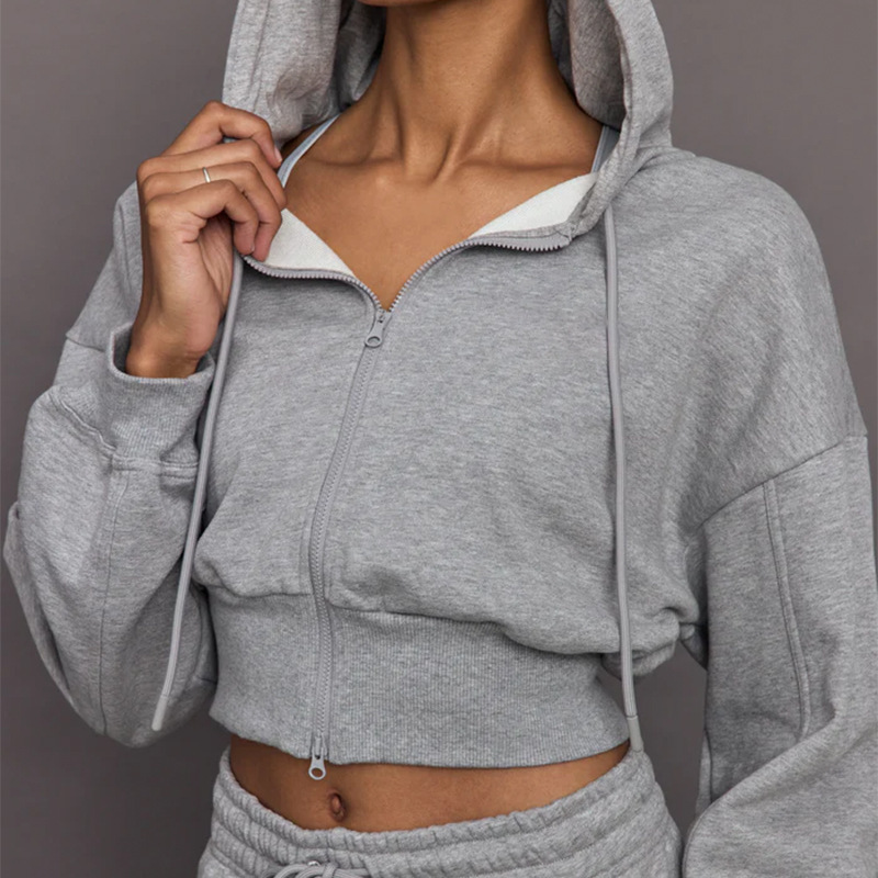 Cross-border Amazon autumn and winter sweater suit short zipper hooded sweater jacket loose drawstring leggings sweatpants